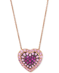 Le Vian Pink Sapphire Ombre Halo Cluster Heart Adjustable 20" Pendant Necklace (1-1/10 ct. t.w.) in 14k Rose Gold