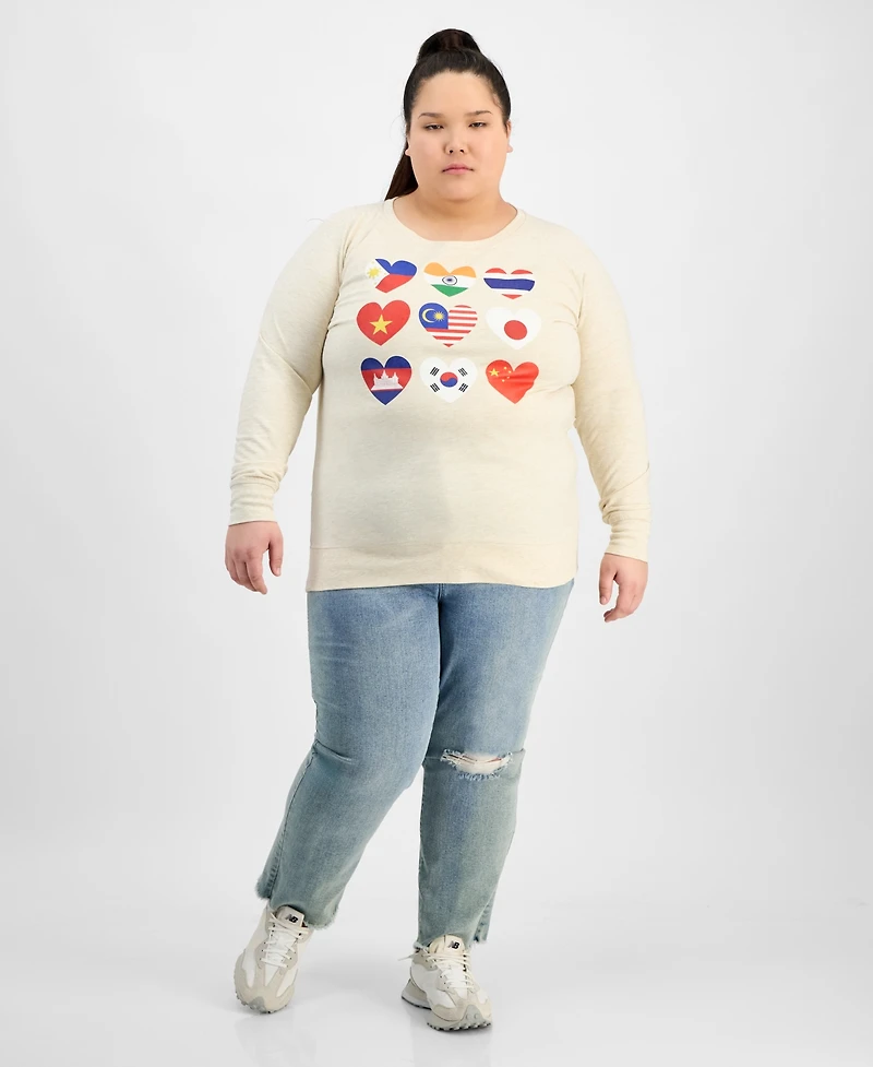 Hybrid Apparel Trendy Plus Cotton Aapi Hearts Graphic Top