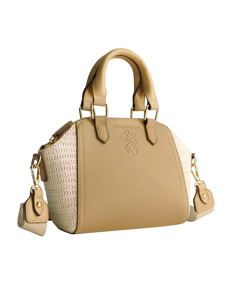 Tommy Bahama Mini Satchel with Debossed Logo and Straw Accents