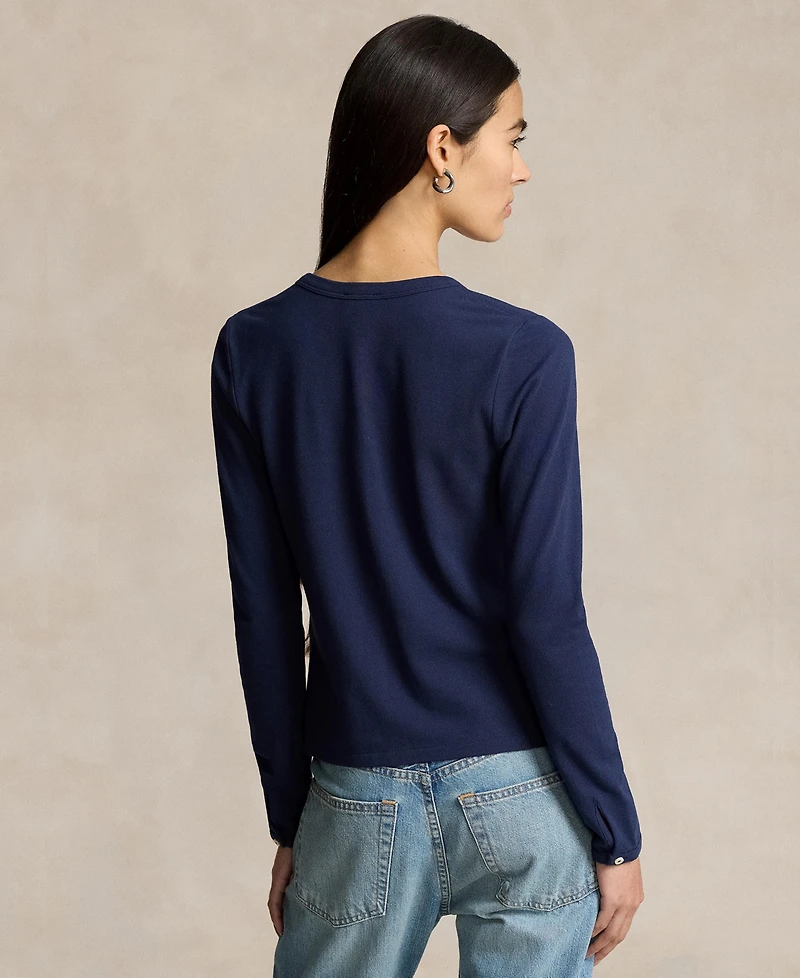 Polo Ralph Lauren Women's Stretch Mesh Cotton Crewneck Cardigan Top