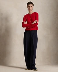 Polo Ralph Lauren Women's Stretch Mesh Cotton Crewneck Cardigan Top
