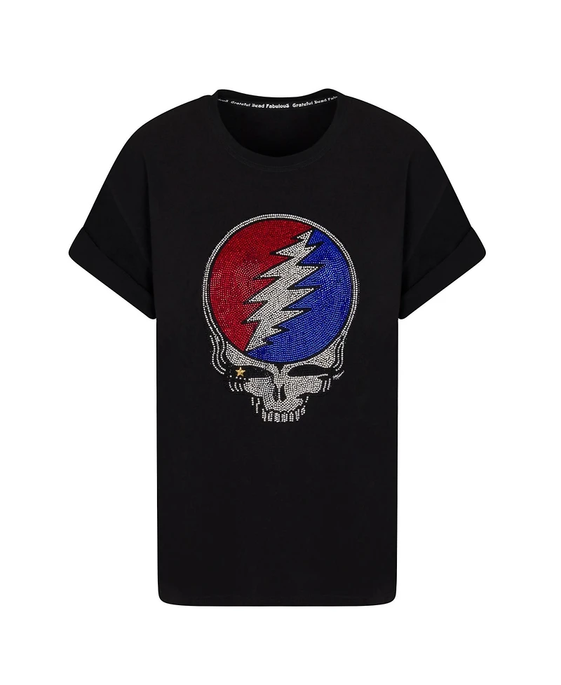 Meghan Fabulous Women's Grateful Dead Rhinestone Stealie Relaxed T-Shirt