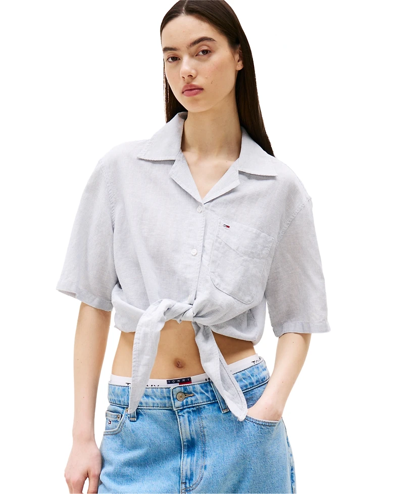 Tommy Jeans Women's Cotton-Linen Short-Sleeve Shirt