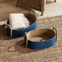Tiana Seagrass Short Oval Decorative Baskets Set of 2