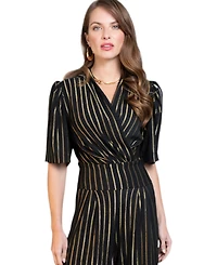 HotSquash London Women's Gold Stripe Wide Leg Jumpsuit