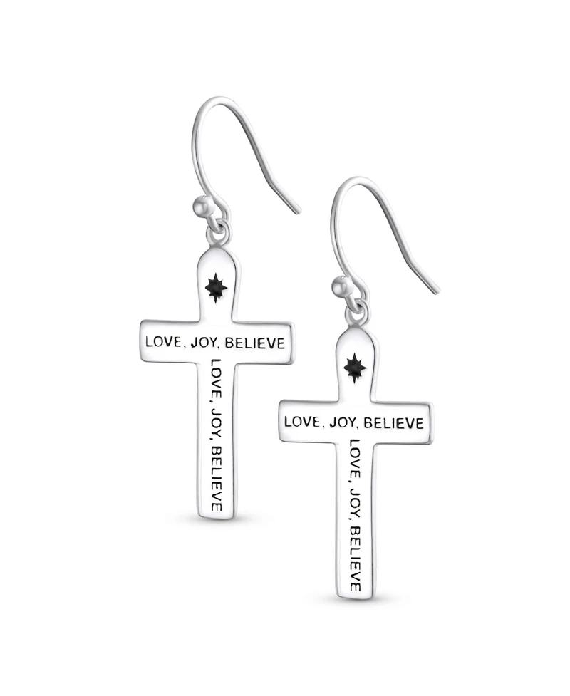 Bling Jewelry Inspirational Love Joy Believe Dangle Earrings with Religious Cross Sterling Silver