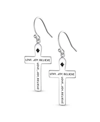 Bling Jewelry Inspirational Love Joy Believe Dangle Earrings with Religious Cross Sterling Silver