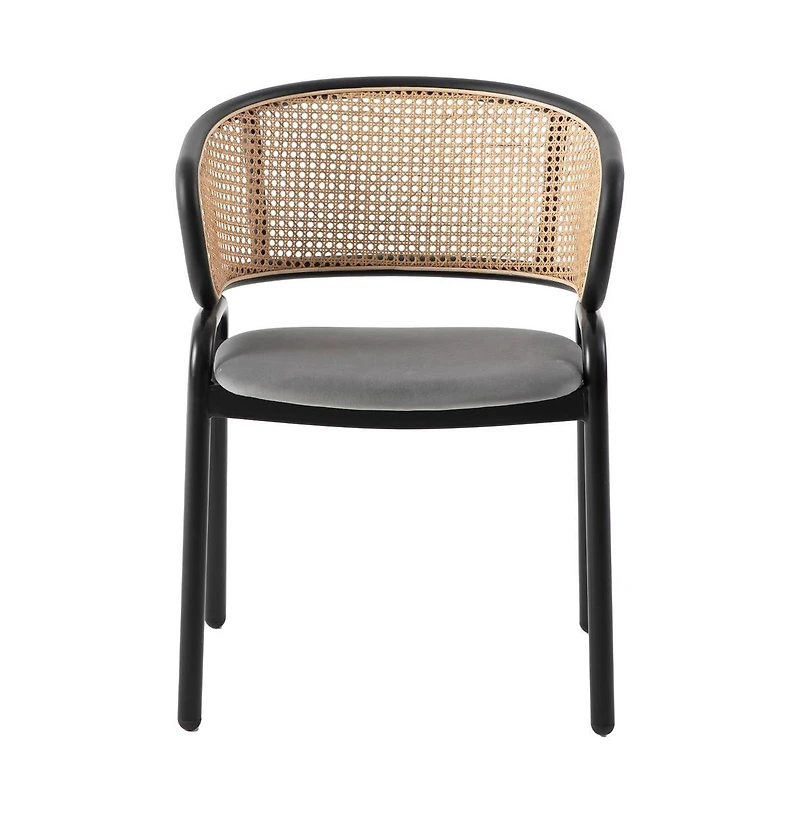 LeisureMod Dining Chair With Stainless Steel Legs Velvet Seat and Wicker Back