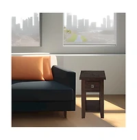 Kona Grove Distressed Rustic Solid Acacia Chairside End Table with Shelf