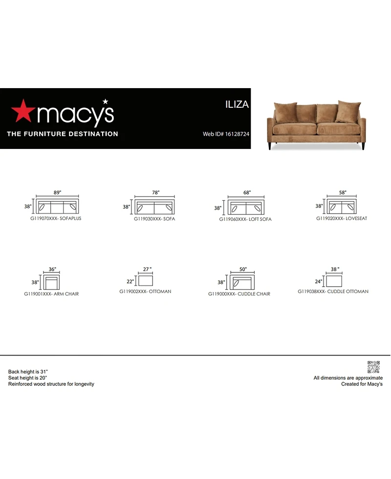 Iliza 61" Fabric Loveseat, Created for Macy's