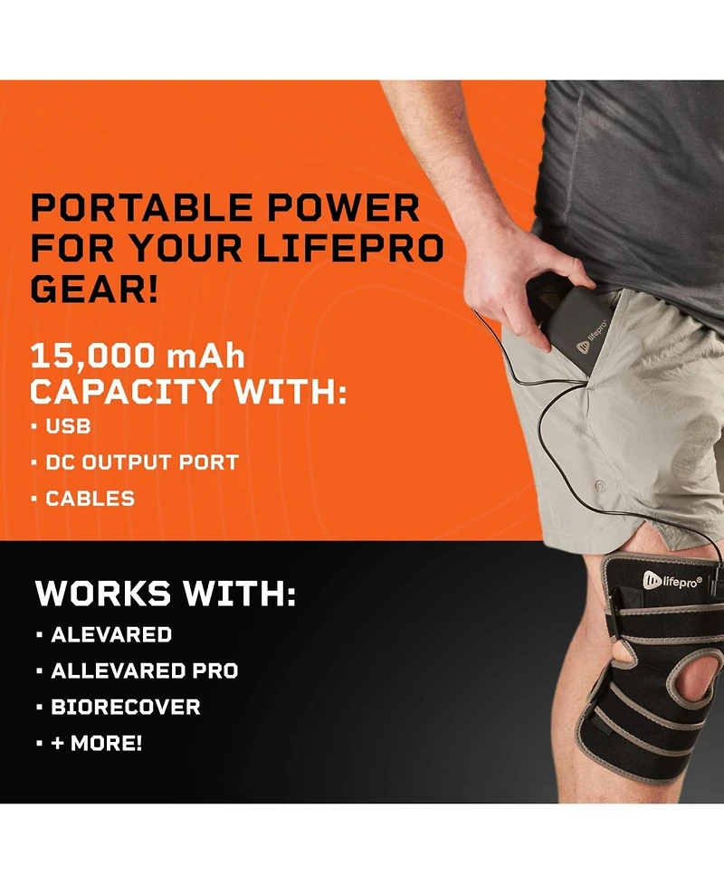 LifePro Portable Powerbank for AllevaRed, AllevaRed Pro & BioRecover – 15,000 mAh Compact Battery Pack with Usb 3.0 & 12V Dc Output for Wellnes