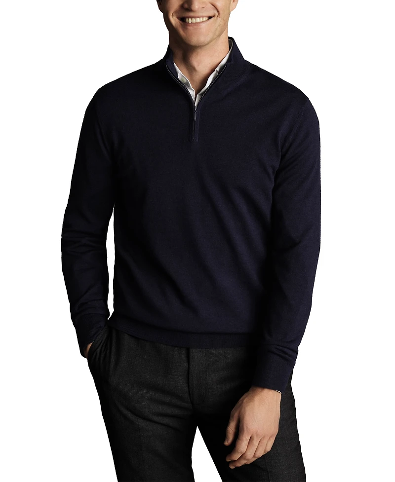 Charles Tyrwhitt Men's Long Sleeve Quarter-Zip Merino Wool Sweater