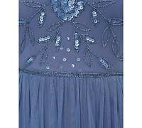 Adrianna Papell Women's Boat-Neck Beaded Mesh Dress
