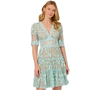 Adrianna Papell Women's V-Neck Lace Embroidery Dress