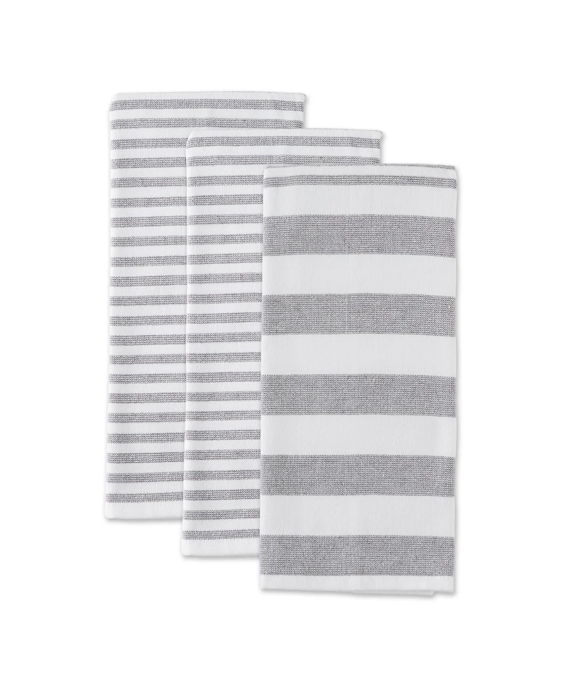 Design Imports Mineral French Terry Nautical Stripe Cotton Dishtowel 3 Pack Set, 18" x 28"
