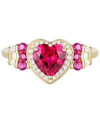 Macy's Lab Grown Ruby (1-1/2 ct. t.w.), White Sapphire (1/4 ct. t.w.) & Diamond Accent Heart Ring in 14K Gold Over Sterling Silver