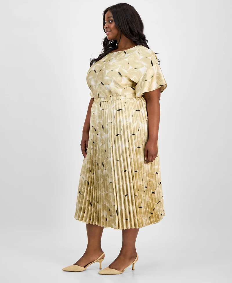 Anne Klein Plus Pull-On Pleated Midi Skirt