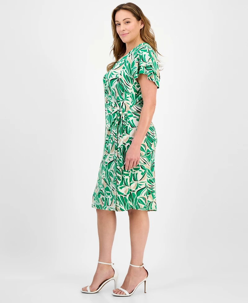 Anne Klein Plus Flutter-Sleeve Classic Faux-Wrap Dress