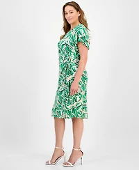Anne Klein Plus Flutter-Sleeve Classic Faux-Wrap Dress
