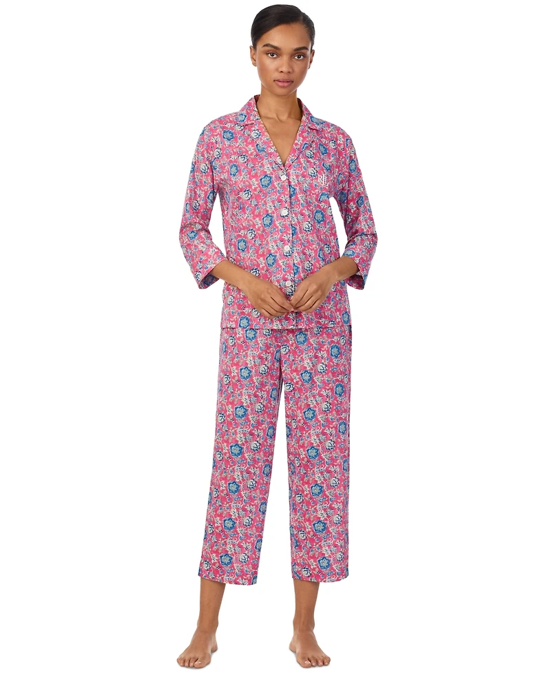 Lauren Ralph Lauren Women's 3/4-Sleeve Cropped Pajama Set