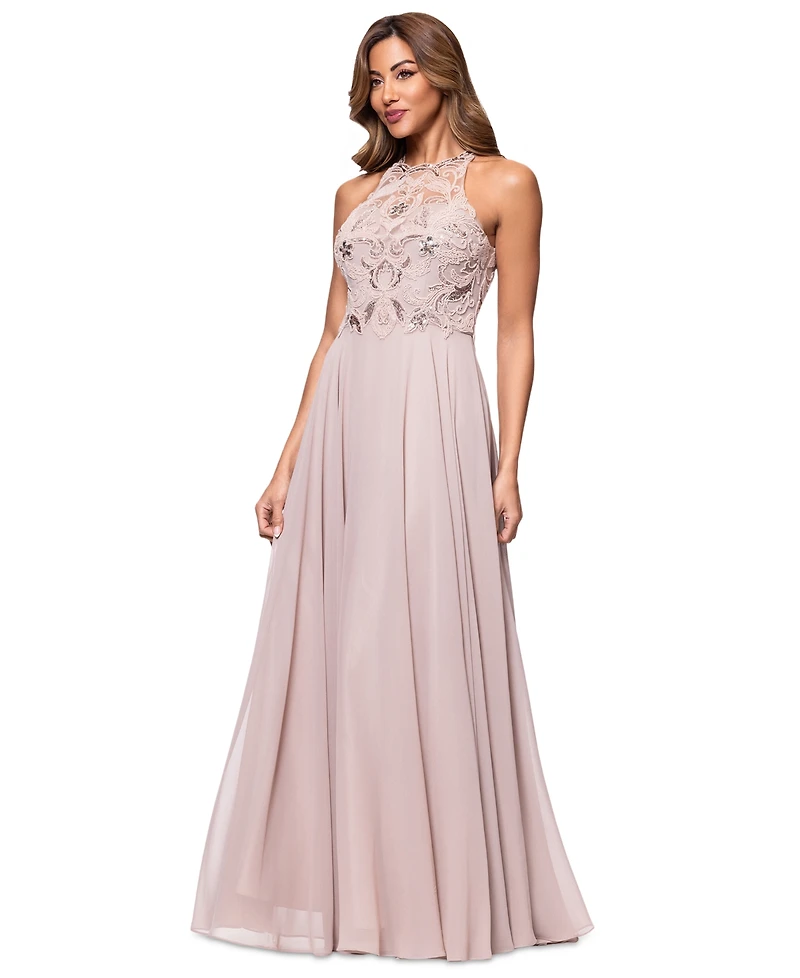 Xscape Petite Beaded Sleeveless High-Neck Gown