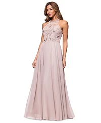 Xscape Petite Beaded Sleeveless High-Neck Gown