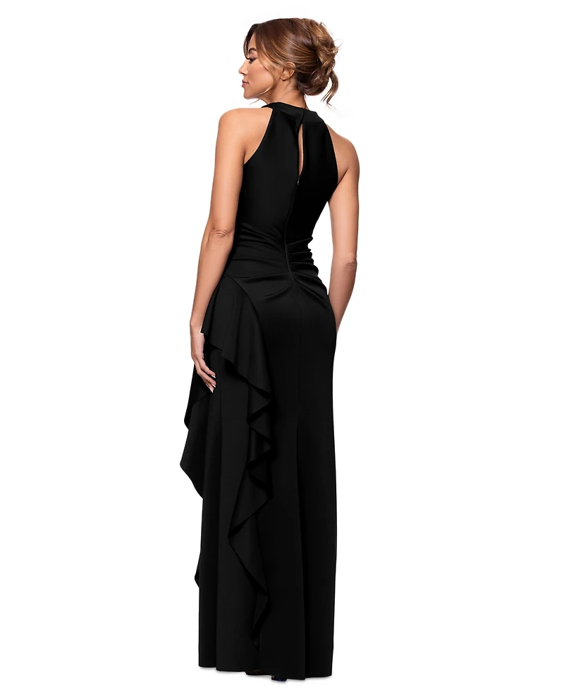 Xscape Women's Crisscross Halter Side-Ruffled Gown