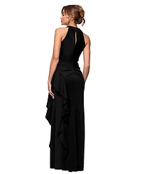 Xscape Women's Crisscross Halter Side-Ruffled Gown