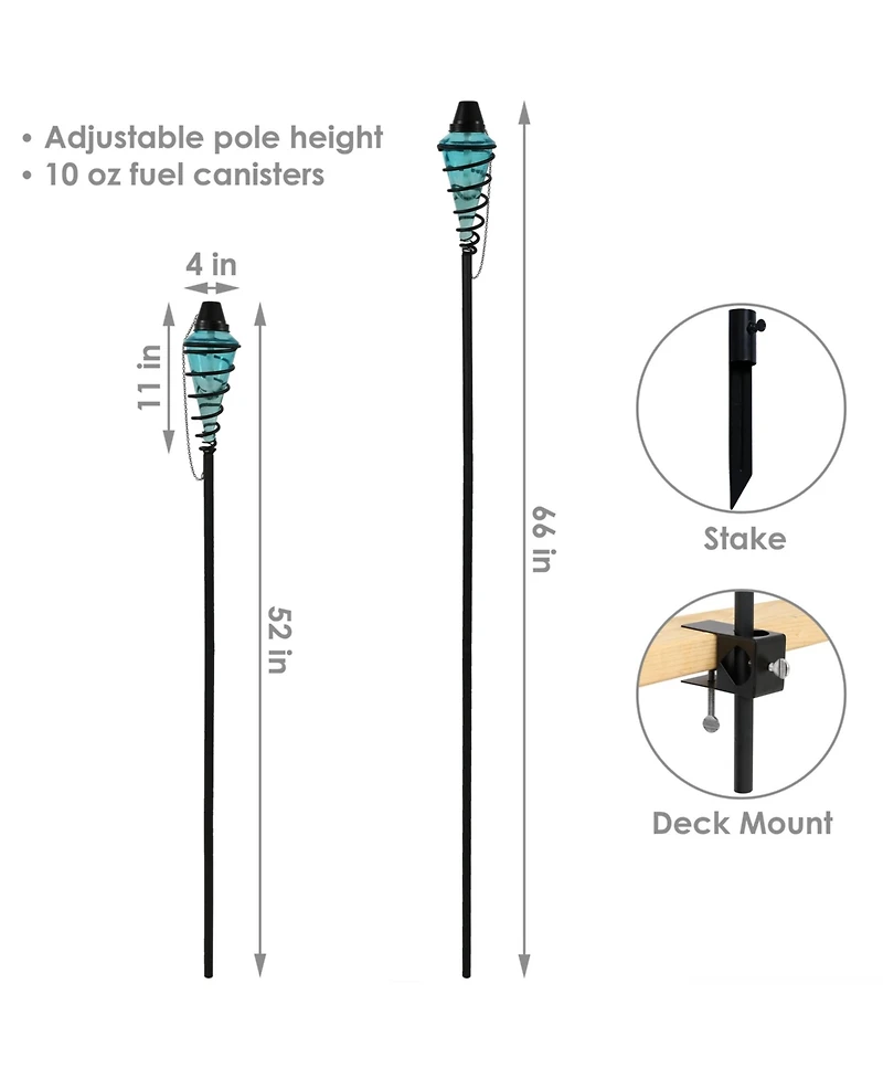 Outdoor Adjustable Height Glass and Metal Swirl Patio and Lawn Torch Set