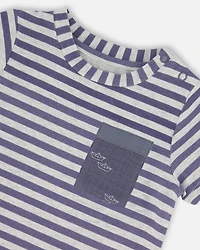 Deux par Deux Baby Boys Cotton Short Sleeve Top And Short Set Striped Navy