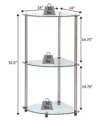 Convenience Concepts 13.75" Glass Designs2Go Classic 3 Tier Corner Shelf