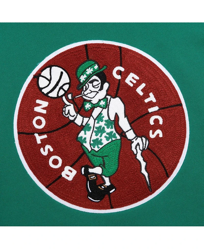 Mitchell & Ness Men's Kelly Green Boston Celtics Chainstitch Applique Vintage Heavyweight Pullover Hoodie