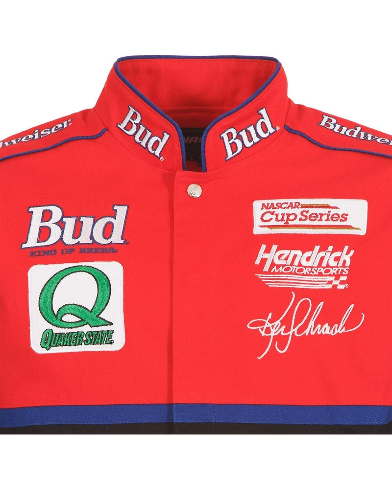Jh Design Men's Black/Red Ken Schrader Bud King of Beers Twill Driver Uniform Full-Snap Jacket