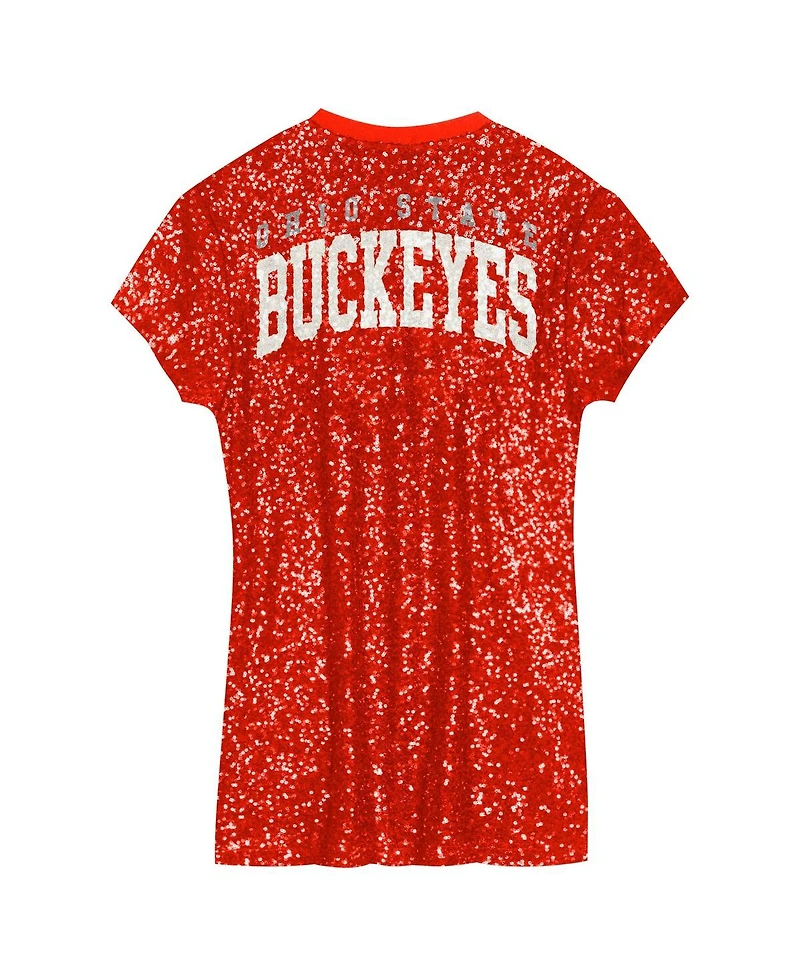 Outerstuff Big Girls Scarlet Ohio State Buckeyes Sequin V-Neck Dress