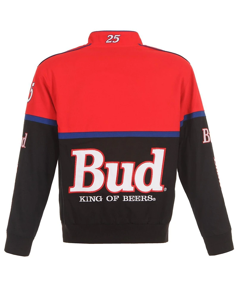 Jh Design Men's Black/Red Ken Schrader Bud King of Beers Twill Driver Uniform Full-Snap Jacket