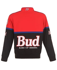 Jh Design Men's Black/Red Ken Schrader Bud King of Beers Twill Driver Uniform Full-Snap Jacket