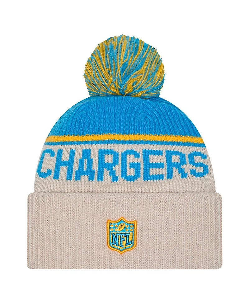 New Era Men's Stone Los Angeles Chargers Nfl Sideline Historic Cuffed with Pom Knit Hat