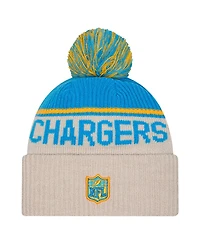 New Era Men's Stone Los Angeles Chargers Nfl Sideline Historic Cuffed with Pom Knit Hat