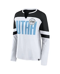Fanatics Women's White/Black Utah Hockey Club Frozen Notch Neck Long Sleeve T-Shirt