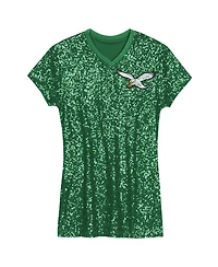 Outerstuff Big Girls Jalen Hurts Kelly Green Philadelphia Eagles Sequin Player Name Number V-Neck Dress