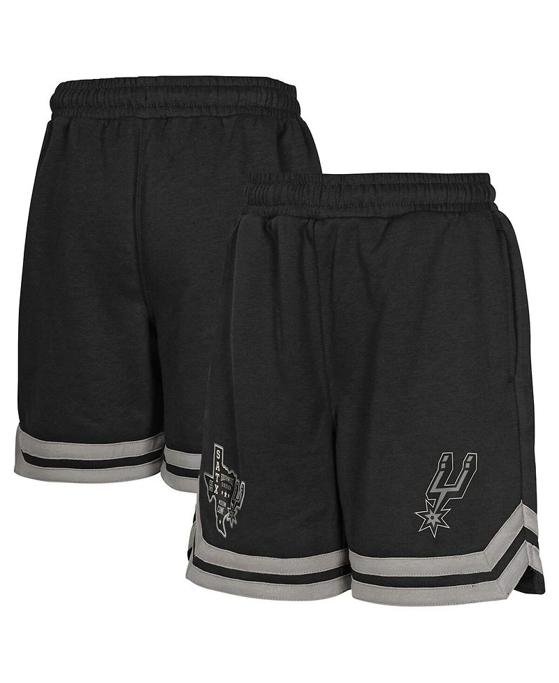Outerstuff Big Boys and Girls Black San Antonio Spurs Teardrop Fleece Shorts