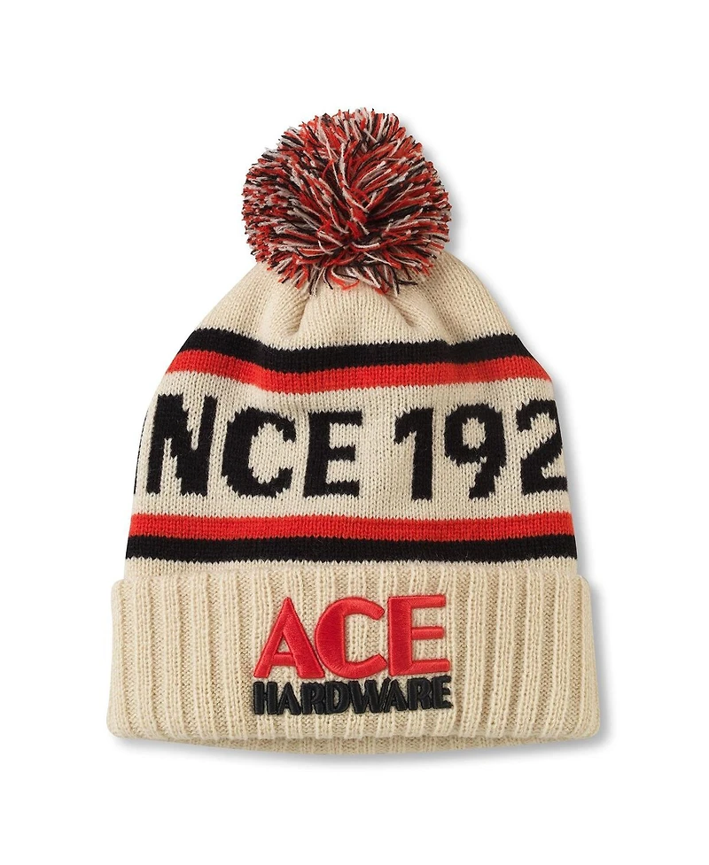 American Needle Men's Cream Ace Hardware Pillow Line Cuffed with Pom Knit Hat
