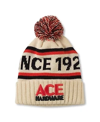 American Needle Men's Cream Ace Hardware Pillow Line Cuffed with Pom Knit Hat