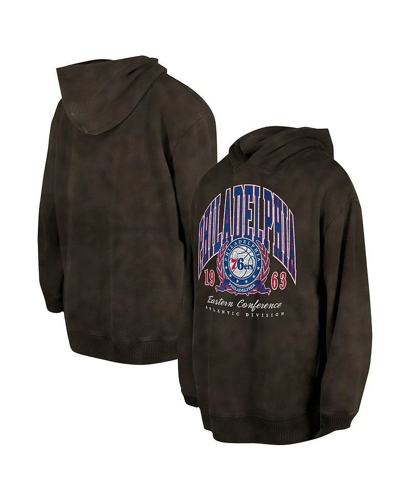 New Era Men's and Women's Charcoal Philadelphia 76ers Oversized Essentials Pigment Wash Fleece Pullover Hoodie