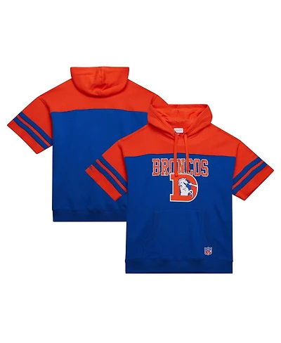 Mitchell & Ness Men's Royal Denver Broncos Off Field Vintage Logo Short Sleeve Pullover Hoodie