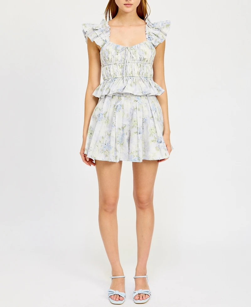 En Saison Women's Scarlet Floral Cotton Peplum Top