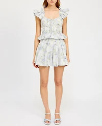 En Saison Women's Scarlet Floral Cotton Peplum Top