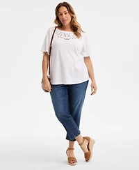 Style & Co Plus Size Eyelet-Yoke T-Shirt, Exclusively at Macy's
