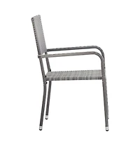 Patio Dining Chairs 4 pcs Stackable Gray Poly Rattan