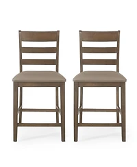 Rustic Farmhouse Upholstered Counter Stools with Natural Wood Frame, Set of 2-The Pop Home
